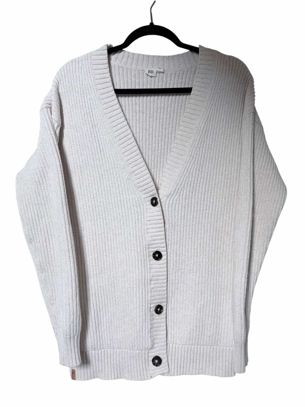 10 Crosby Derek Lam Cream Ribbed V-Neck Button Cardigan